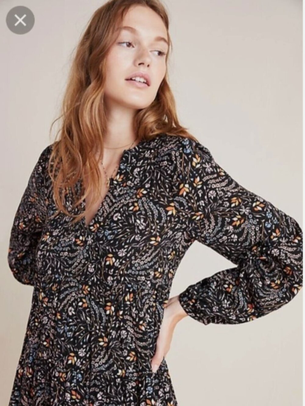 Anthropologie Maeve Black Floral Mini Dress Tiered Ruffle Womens S Boho Western